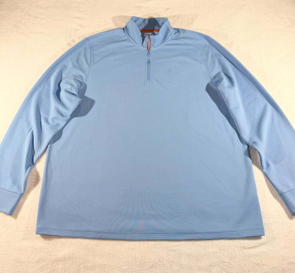 Lands' End Quarter-Zip Pullover Size XXL Textured Blue Striped Long Sleeve Shirt